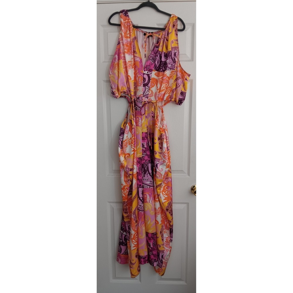 Eloquii Jumpsuit Women's Size 28 Orange‎ Purple Multicolored Sleeveless Cutout